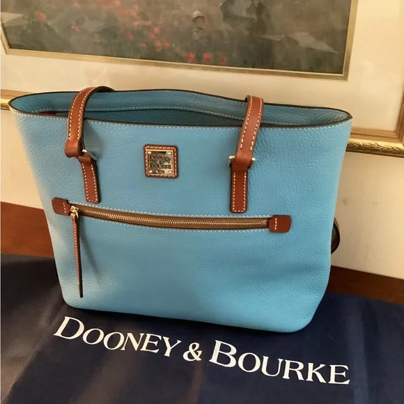 Dooney & Bourke Blue Pebbled Leather Satchel Handbag w Dust Bag - Picture 1 of 9